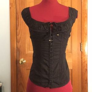Guess Black Corset Stretch Cap Sleeve Top